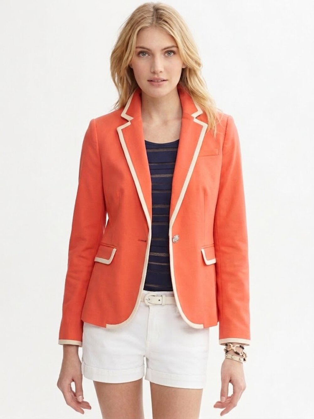 Banana Republic New Tailored Coral Blazer with White Piping Trim $150 size 6